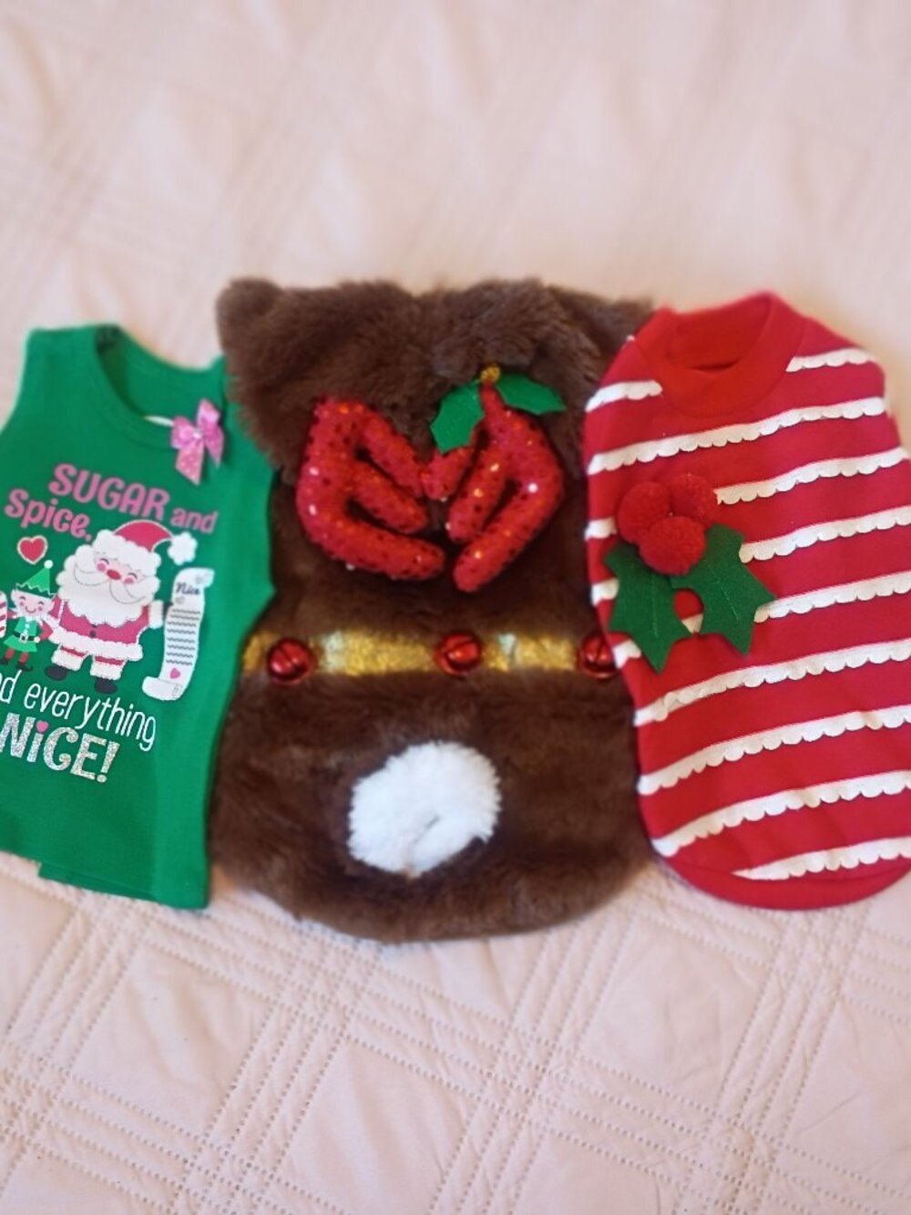 Lot of 3 Small Christmas Dog T-Shirt and Reindeer Jacket - Perfect Holiday Items
